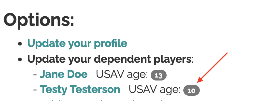 USAV age displayed next to athlete name